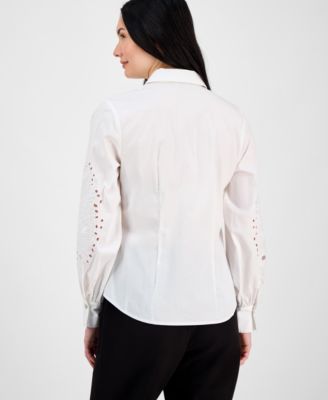 Women's Button-Front Embroidered-Sleeve Shirt