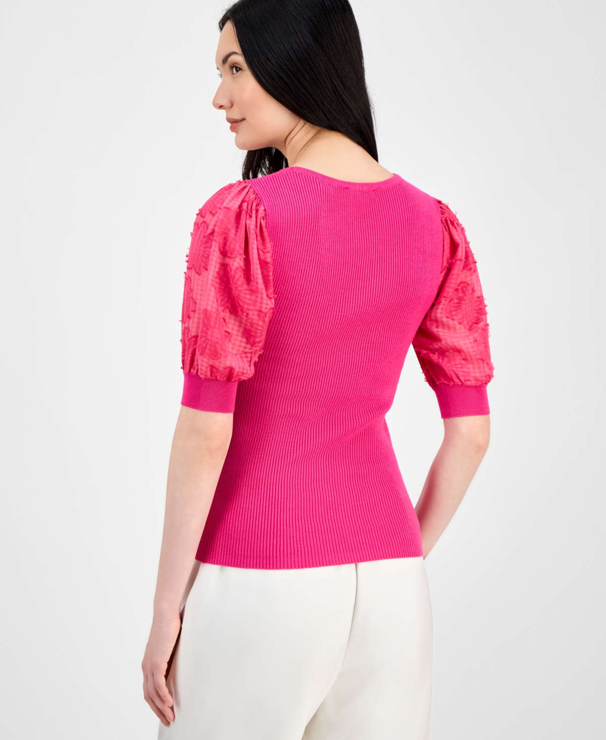 T Tahari Woven Top In Tulip Pink