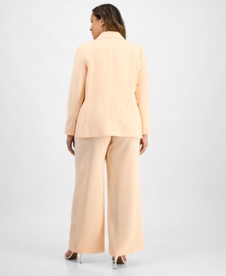 Tahari Asl Plus Size Single Button Crepe Blazer Paisley Blouse Wide Leg Pants In Multi