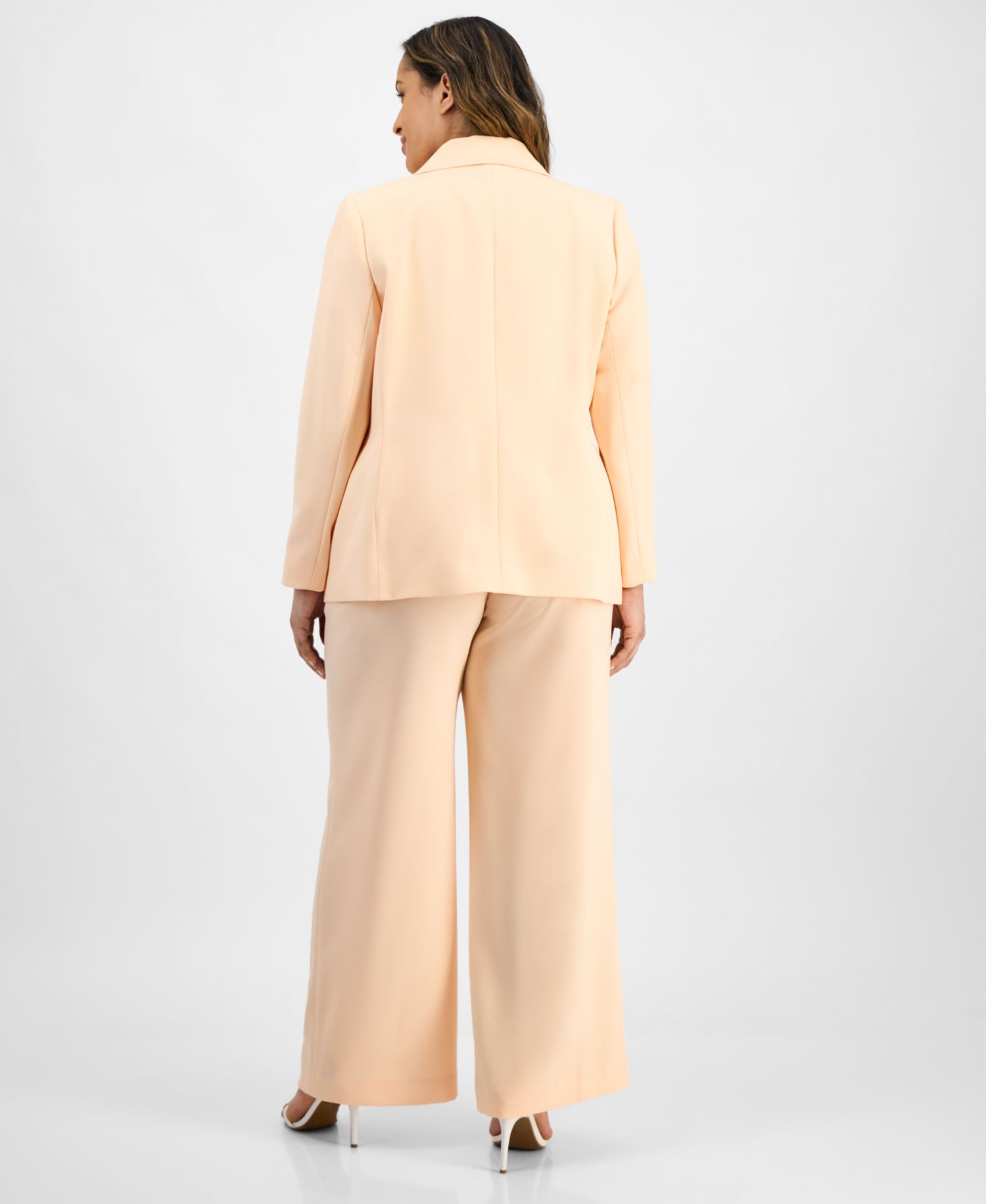 Plus Size Single-Button Crepe Blazer & Wide-Leg Pants Suit Separates