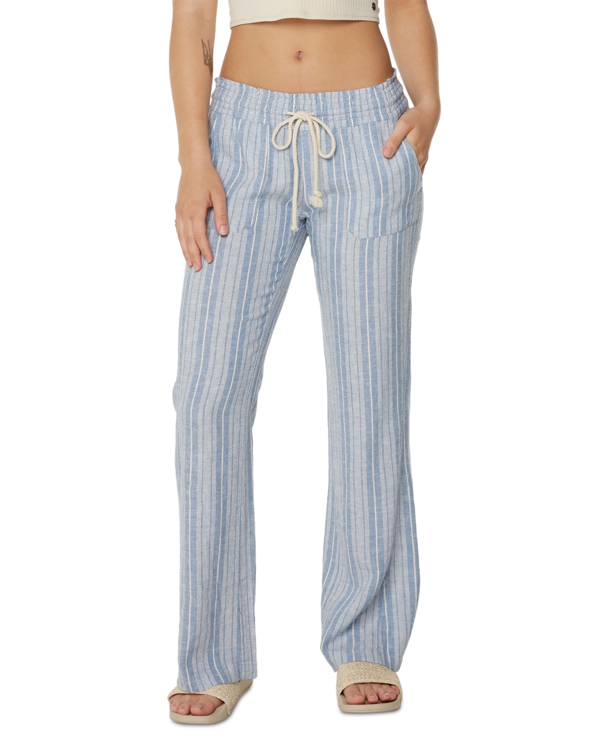 Juniors' Oceanside Striped Wide-Leg Beach Pants - Riviera Solid
