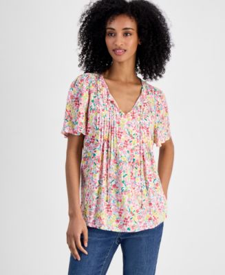 売れ筋商品|||トミー ヒルフィガー カットソー トップス レディース Women's Floral-Print Belted Blouse Sky Captain Multi Tommy Hilfiger Women's Pintucked Floral-Print Top - Macy's
