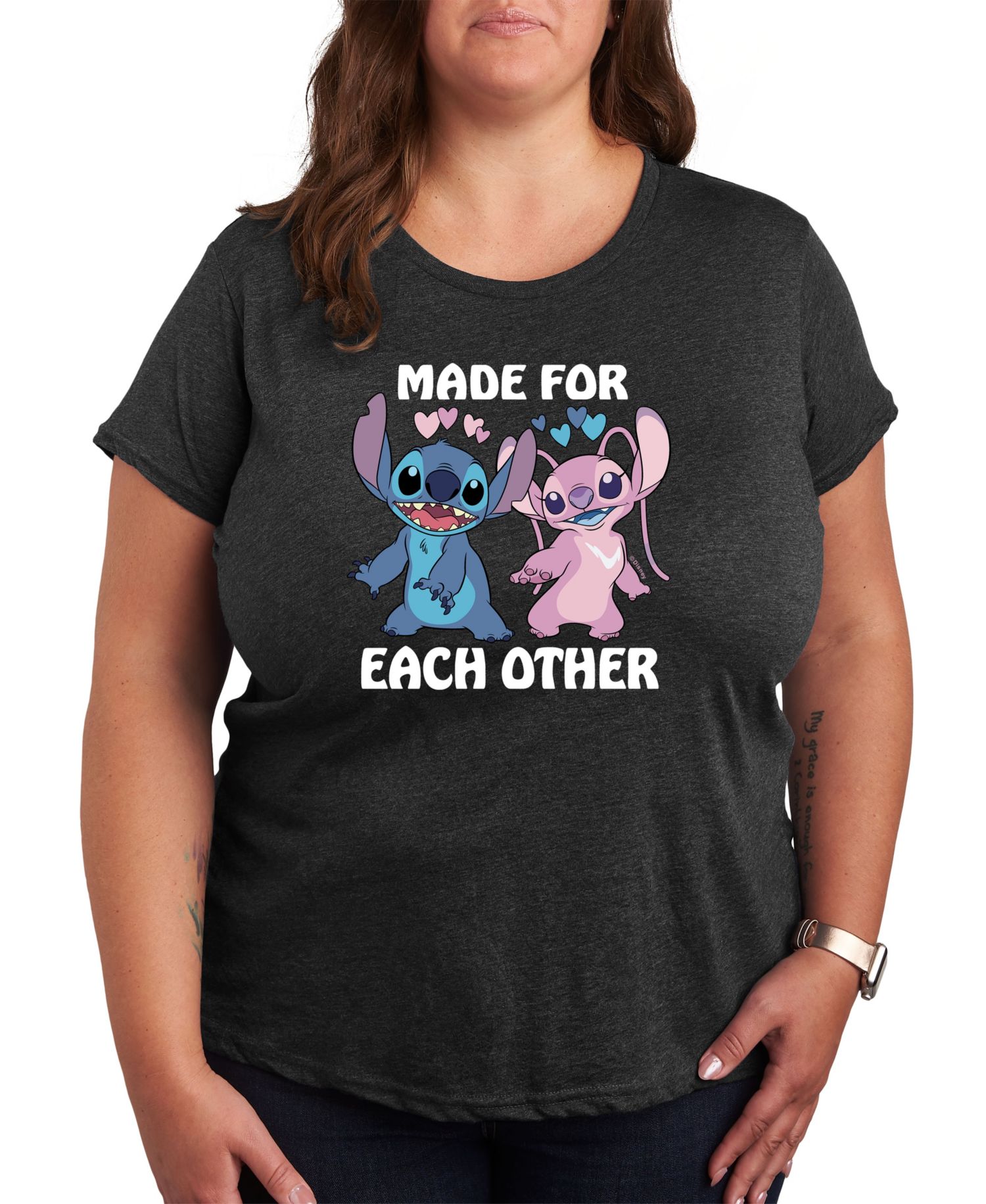 Hybird Apparel Plus Size Stitch Valentine's Day Made For Each Other Graphic Crew Neck T-Shirt