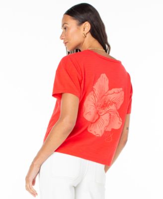 Juniors' Cotton Hibiscus Lover Crewneck Tee