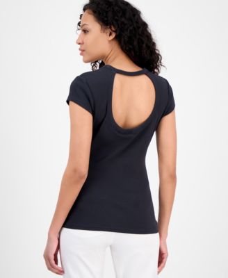 Women's Ribbed Open-Back Short-Sleeve Jersey Top