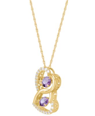Amethyst (9/10 ct. t.w.) or Garnet (1-1/4 ct. t.w.) & White Topaz (1/4 ct. t.w.) Double Heart Pendant Necklace in 14K Yellow Gold Over Sterling Silver, 16" + 2" extender