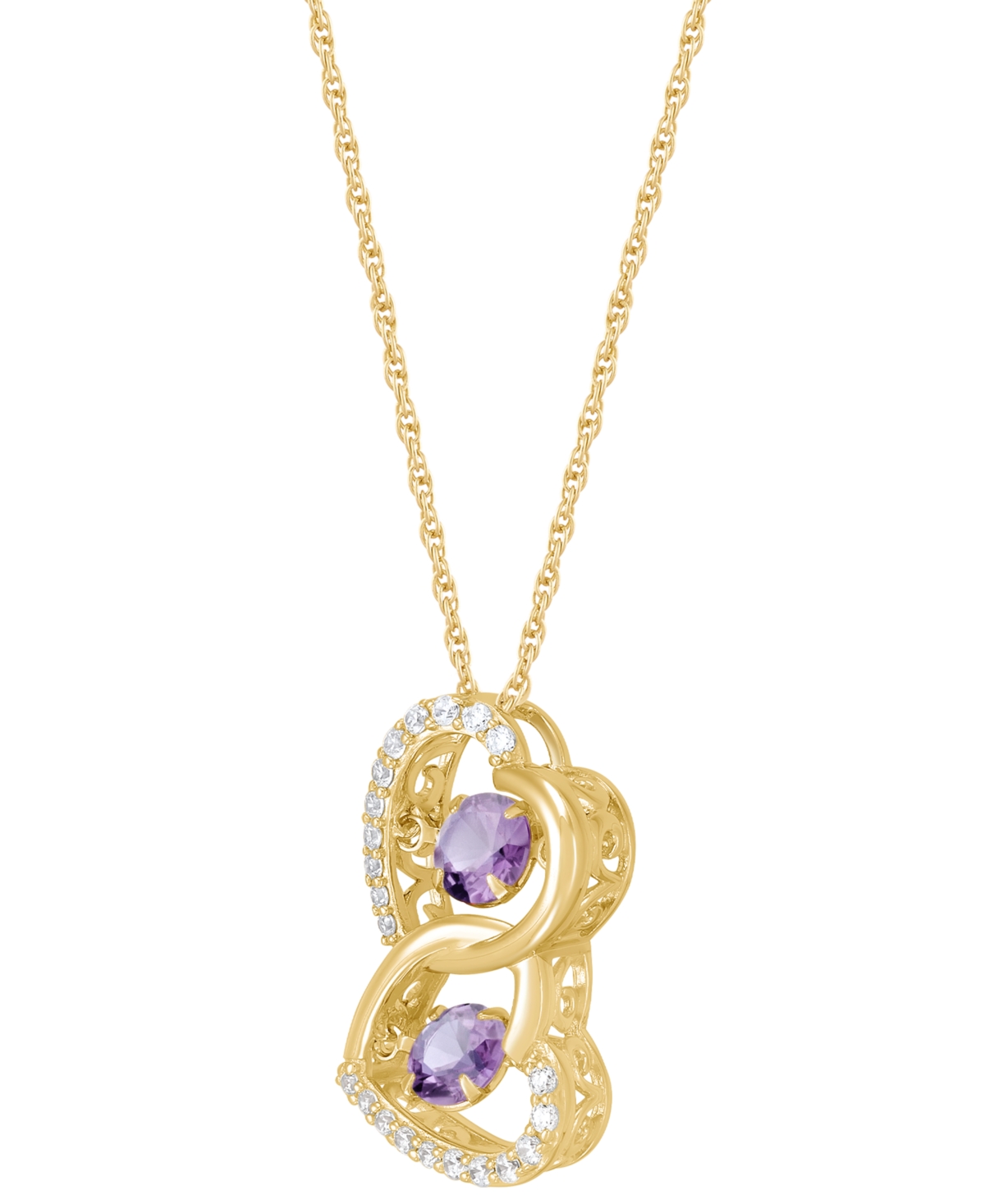 Macy's Amethyst (9/10 Ct. T.w.) Or Garnet (1-1/4 Ct. T.w.) & White Topaz (1/4 Ct. T.w.) Double Heart Pendan In Garnet