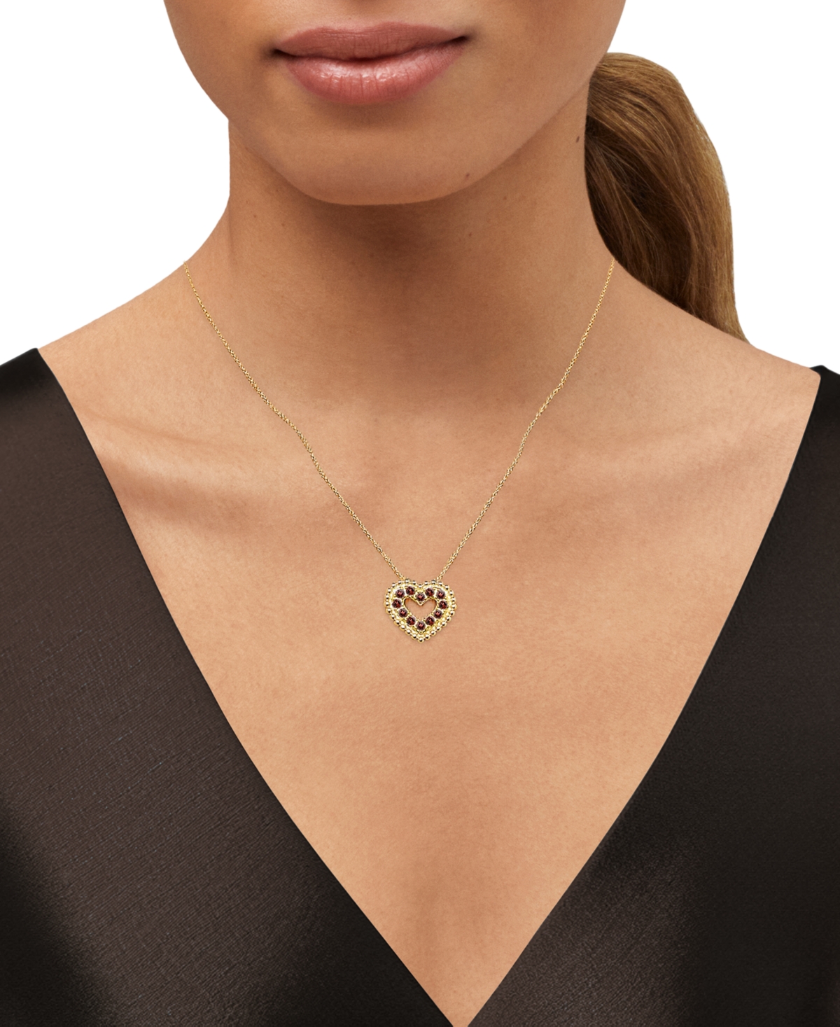 MACY'S AMETHYST (3/4 CT. T.W.) HEART PENDANT NECKLACE IN 14K GOLD OVER STERLING SILVER, 16" + 2" EXTENDER ( 