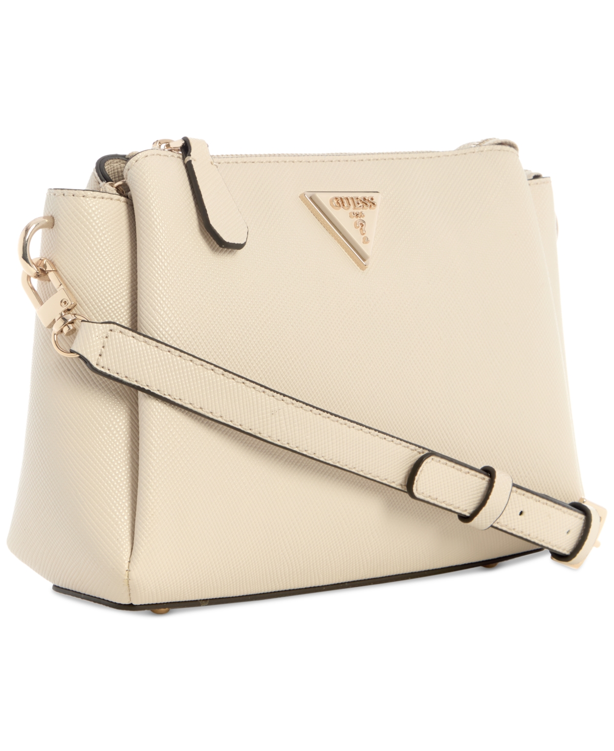 Shop Guess Noelle Triple Compartment Crossbody In Light Beige