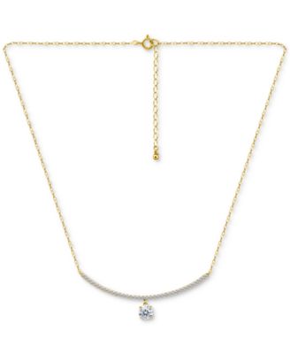 Giani Bernini - Cubic Zirconia Curved Bar Baguette Pendant Necklace, 16" + 2" extender