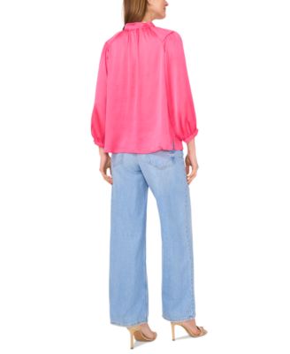 Women's Satin Split-Neck Peasant Top