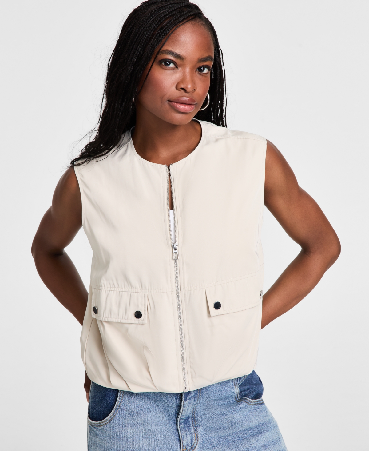 BAR III WOMEN'S BUBBLE-HEM CARGO VEST, EXCLUSIVELY AT MACY'S 