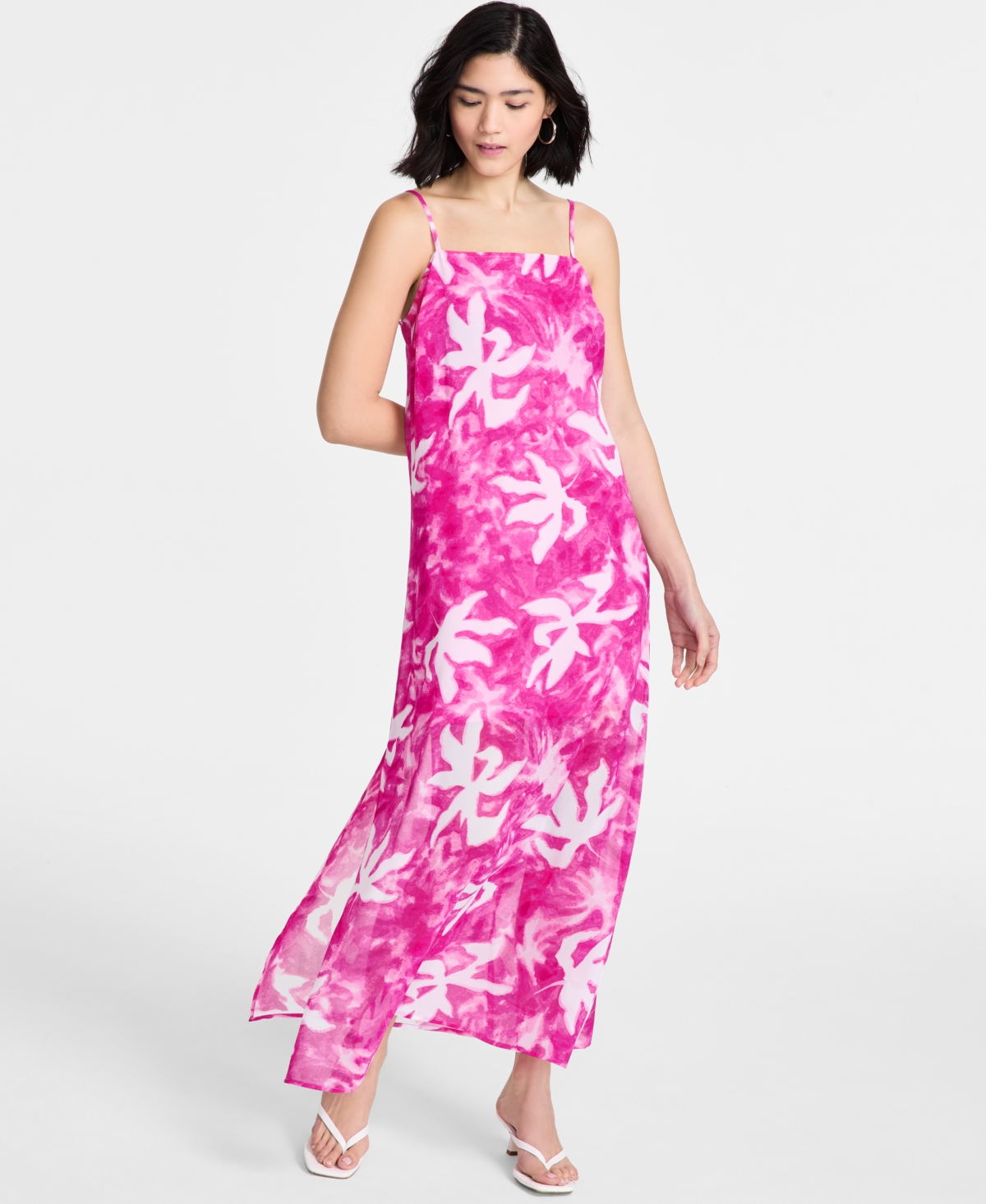 BAR III WOMEN'S PRINTED SHEER OVERLAY MAXI DRESS, EXCLUSIVELY AT MACY'S 