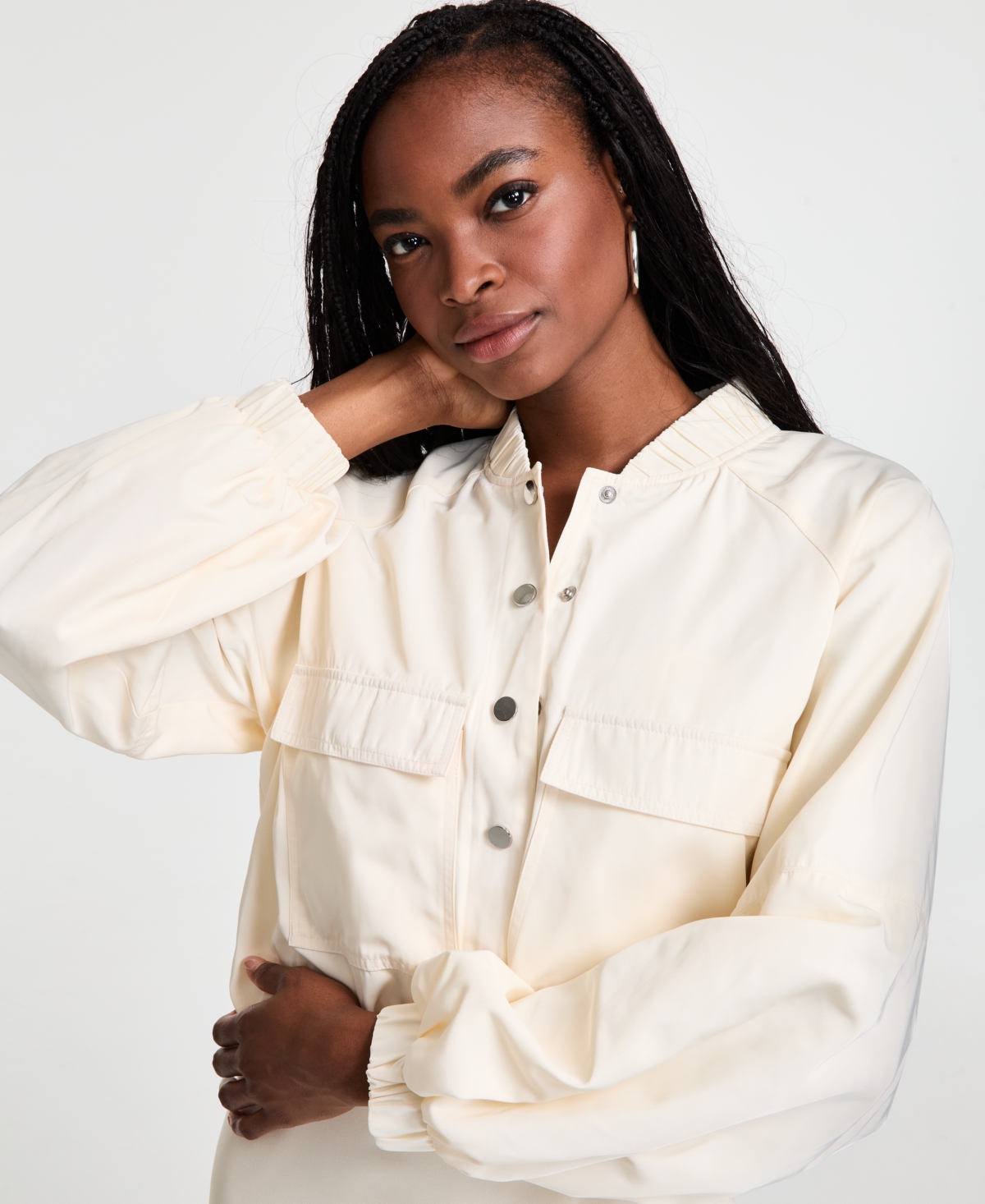 Bar Iii Women's Long-sleeve Bubble-hem Cargo Jacket, Exclusively At Macy's In Ivory Cloud