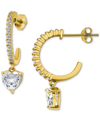 Cubic Zirconia Heart Hoop Earrings (3-1/20 ct. t.w.) in 18k Gold over Sterling Silver