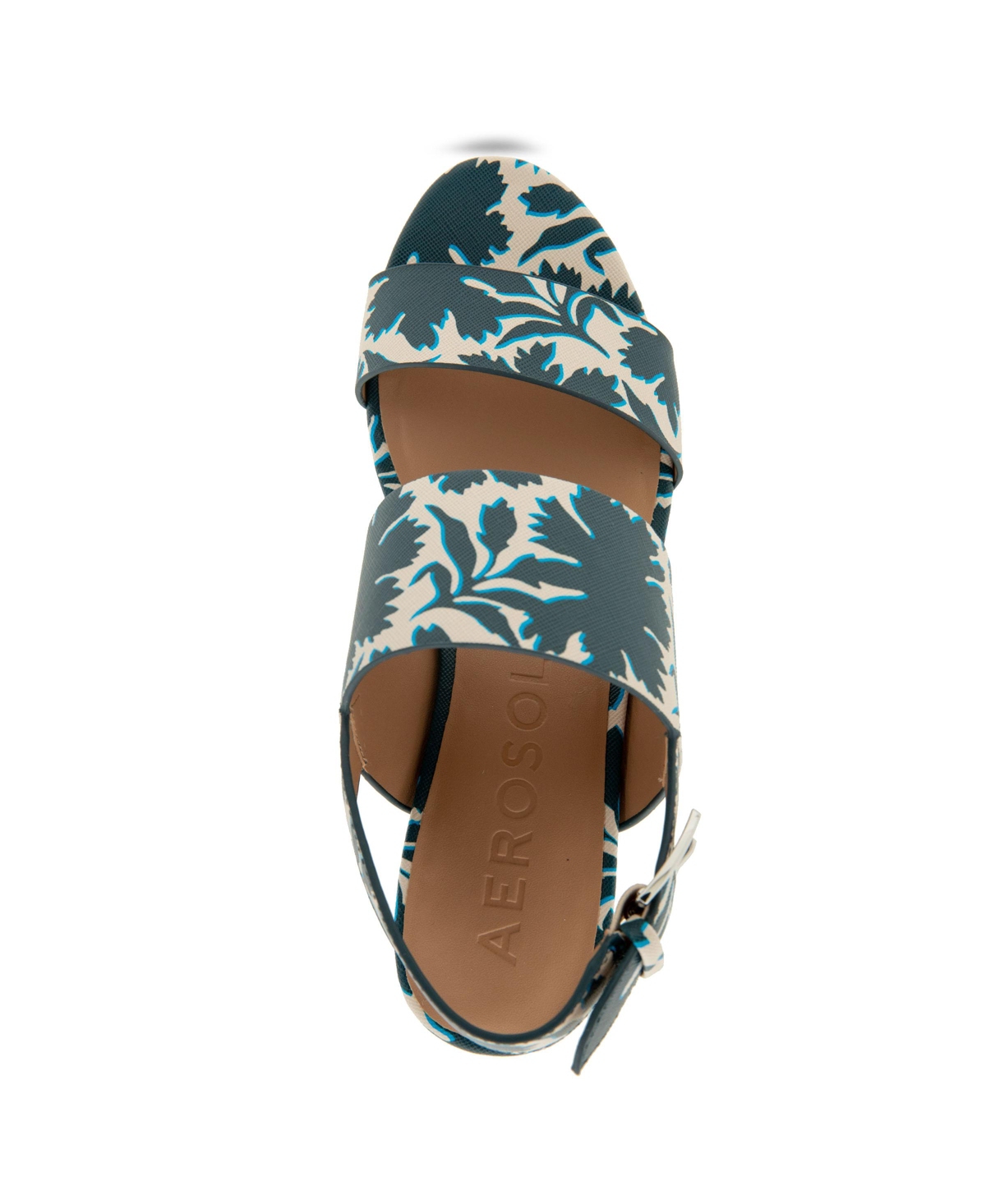 Shop Aerosoles Women's Camilia Round Toe Platform Sandals In Navy,eggnog Printed Floral Faux Leather