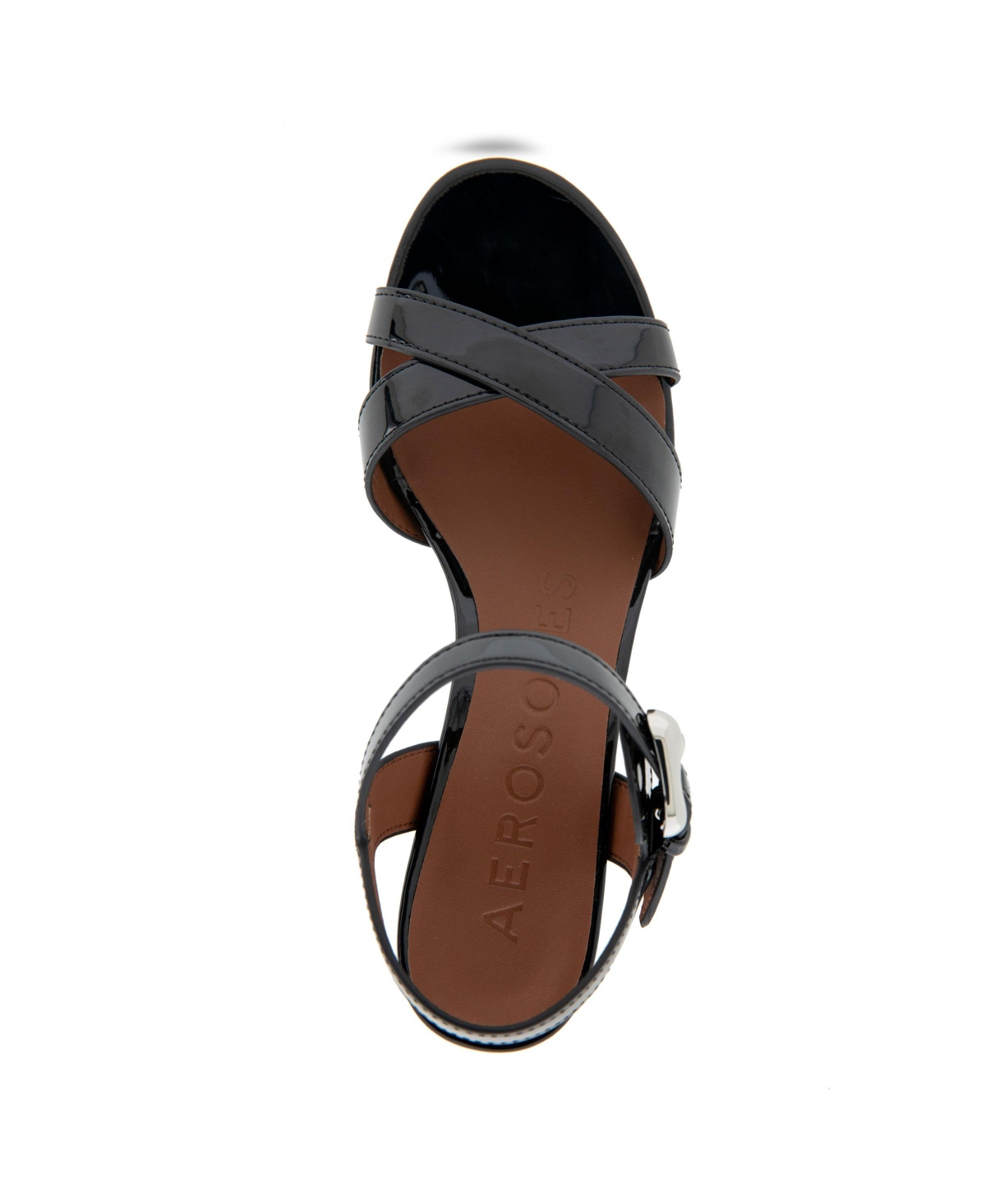Aerosoles Women's Cinzia Round Toe Dress Sandals In Black Patent Faux Leather