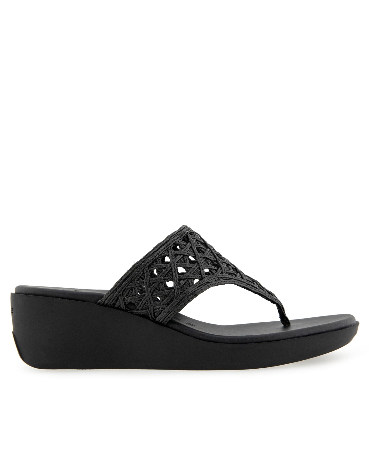 Shop Aerosoles Women's Ivie Round Toe Wedge Sandals In Black Raffia