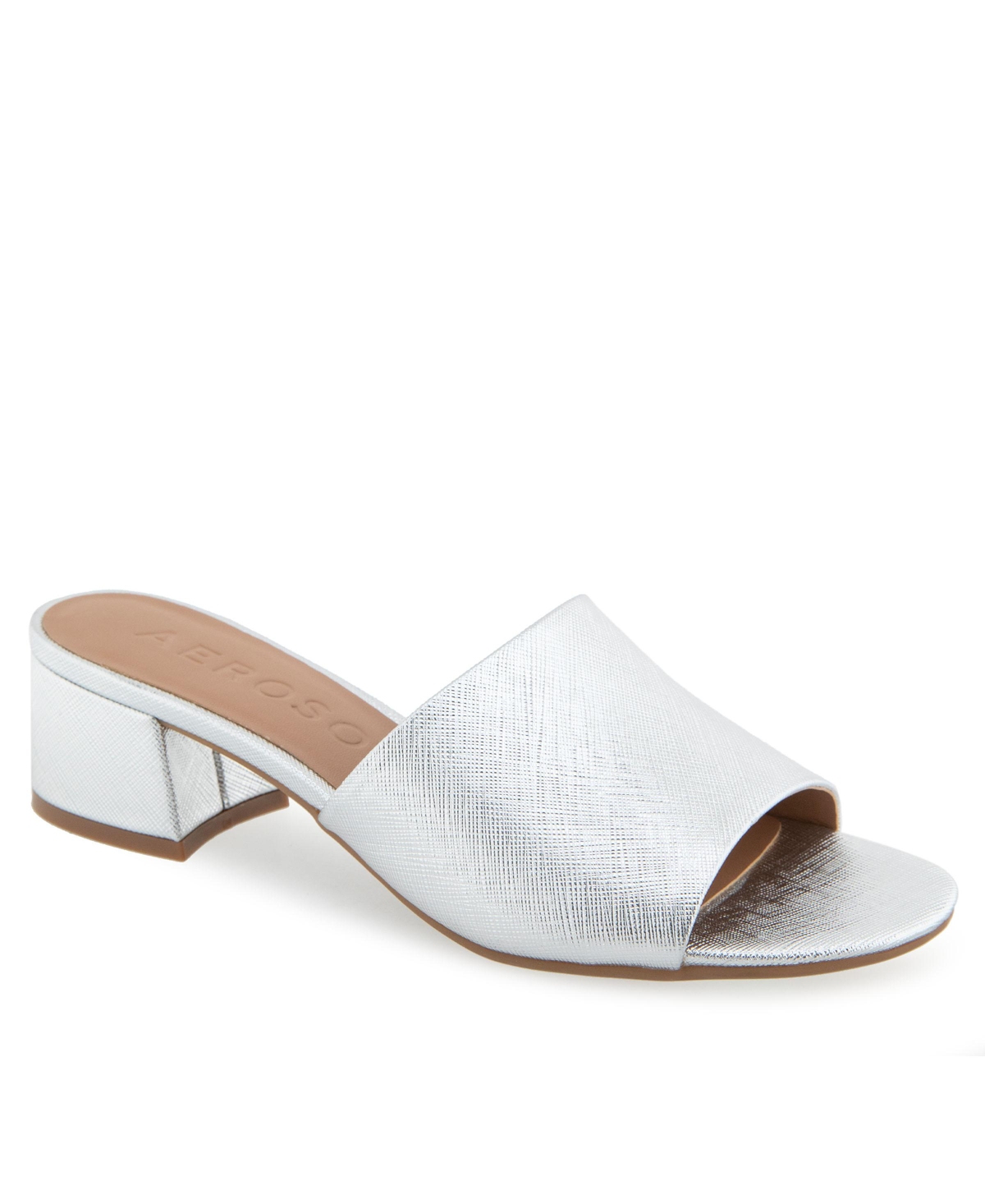 Shop Aerosoles Women's Como Round Toe Slide Sandals In Silver Metallic Textured Faux Leather