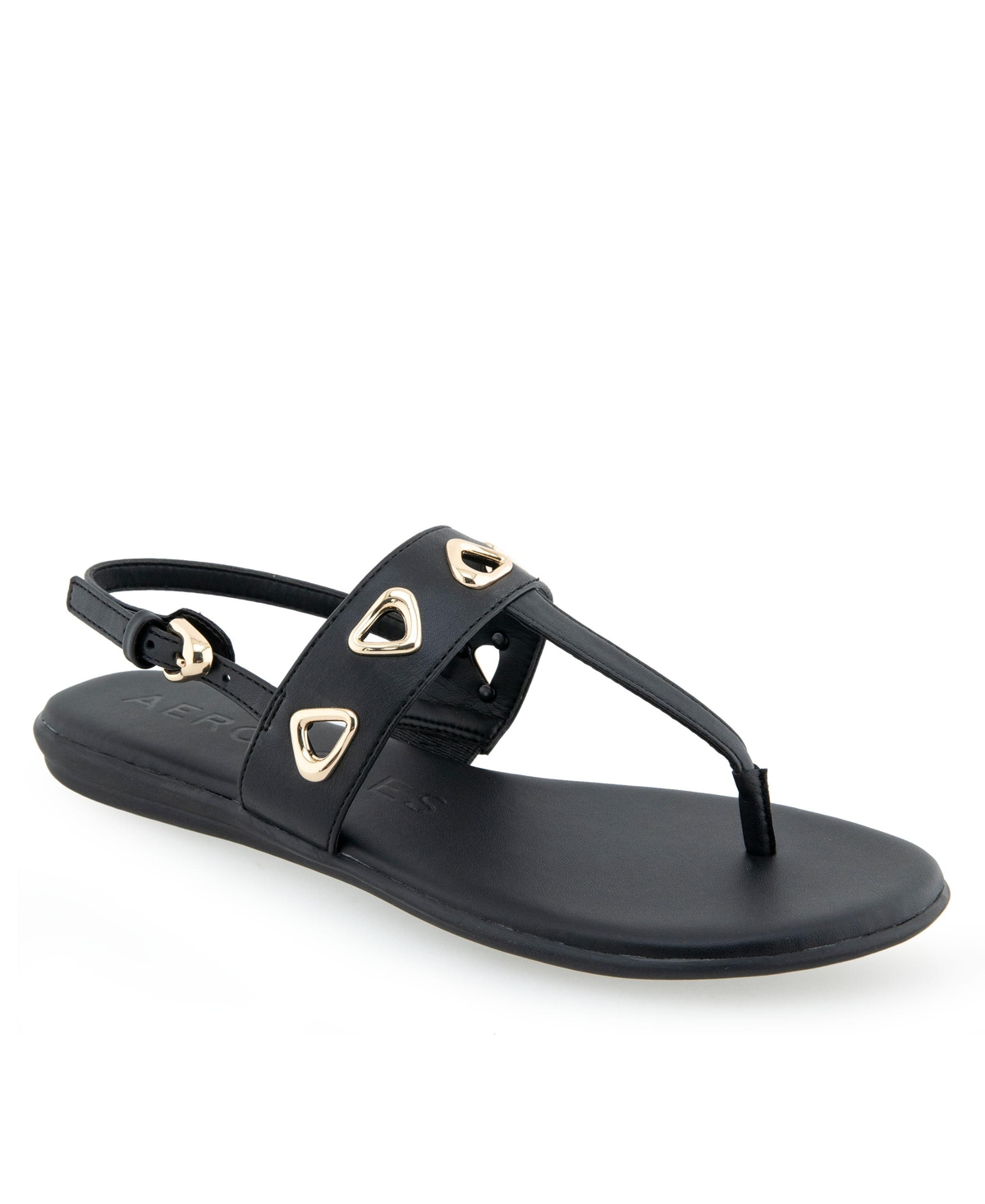 Shop Aerosoles Women's Lago Round Toe Thong Sandals In Black Faux Leather