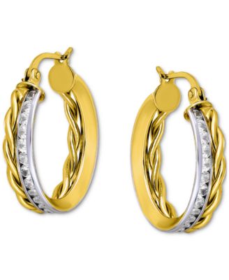 Giani Bernini Cubic Zirconia Channel-Set Hoop Earrings 3-14 ct tw in 18k Gold over Sterling Silver - Two Tone 205$