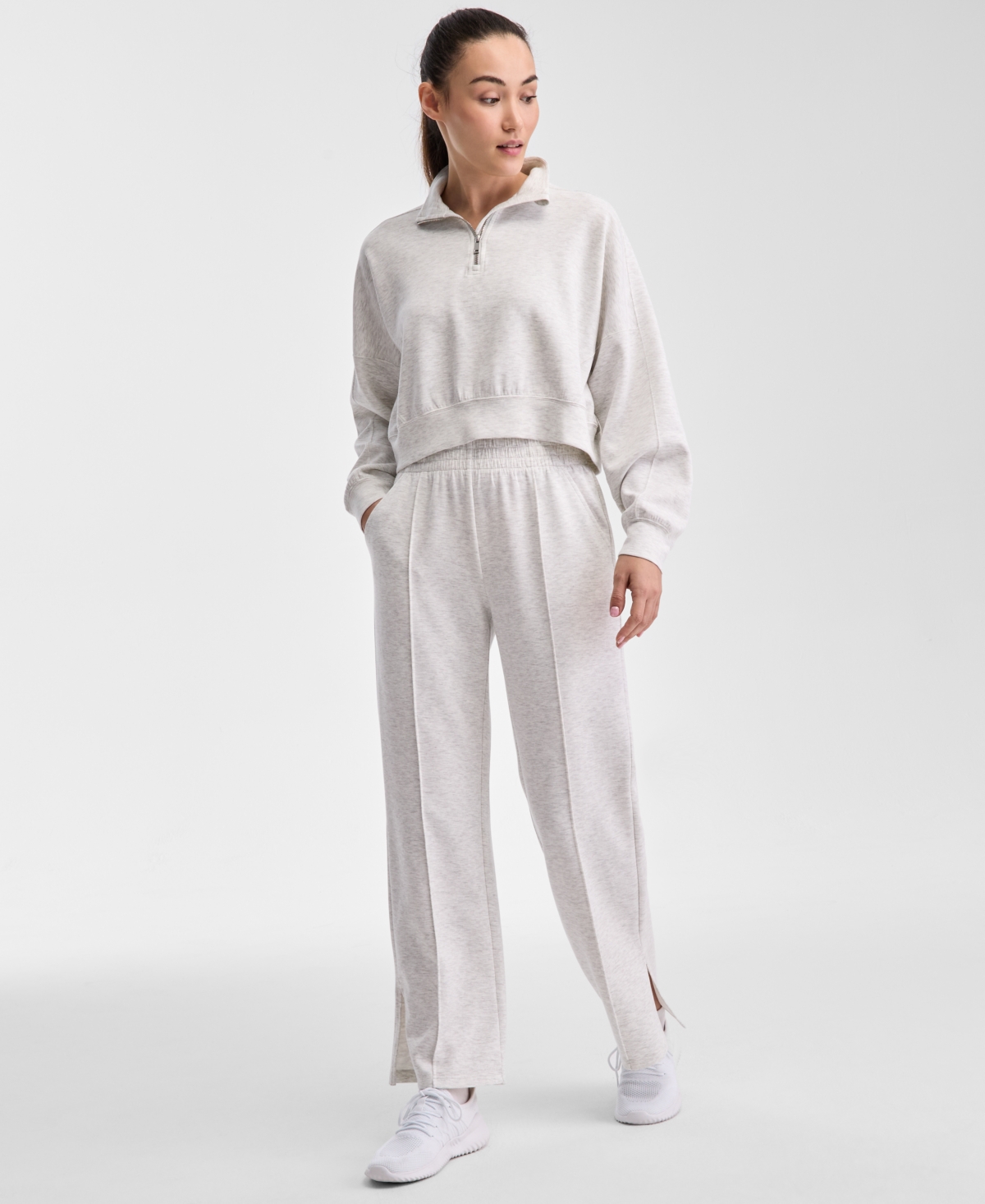 Id Ideology Ideology Womens Quarter Zip Pullover Top Split Hem Sweatpants Exclusively At Macys In Silver Heather