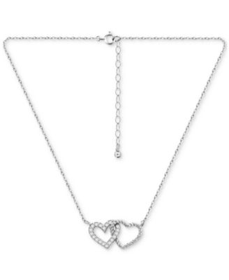 Cubic Zirconia Double Heart Necklace (1/4 ct. t.w.) in Sterling Silver, 16" + 2" extender