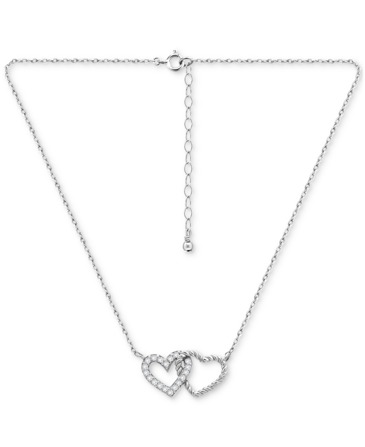 Giani Bernini Cubic Zirconia Double Heart Necklace (1/4 Ct. T.w.) In Sterling Silver, 16" + 2" Extender In Silver