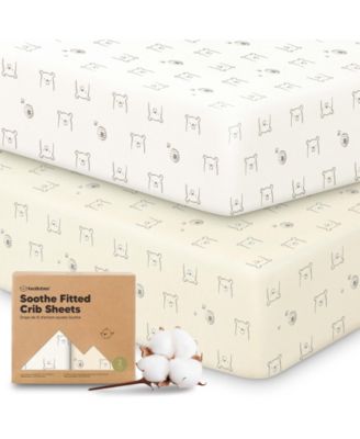 2pk Soothe Fitted Crib Sheets Neutral, Baby Crib Sheets, Fits Standard Nursery Baby Mattress
