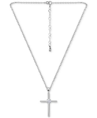 Cubic Zirconia Cross Pendant Necklace (3/8 ct. t.w.) in Sterling Silver, 16" + 2" extender
