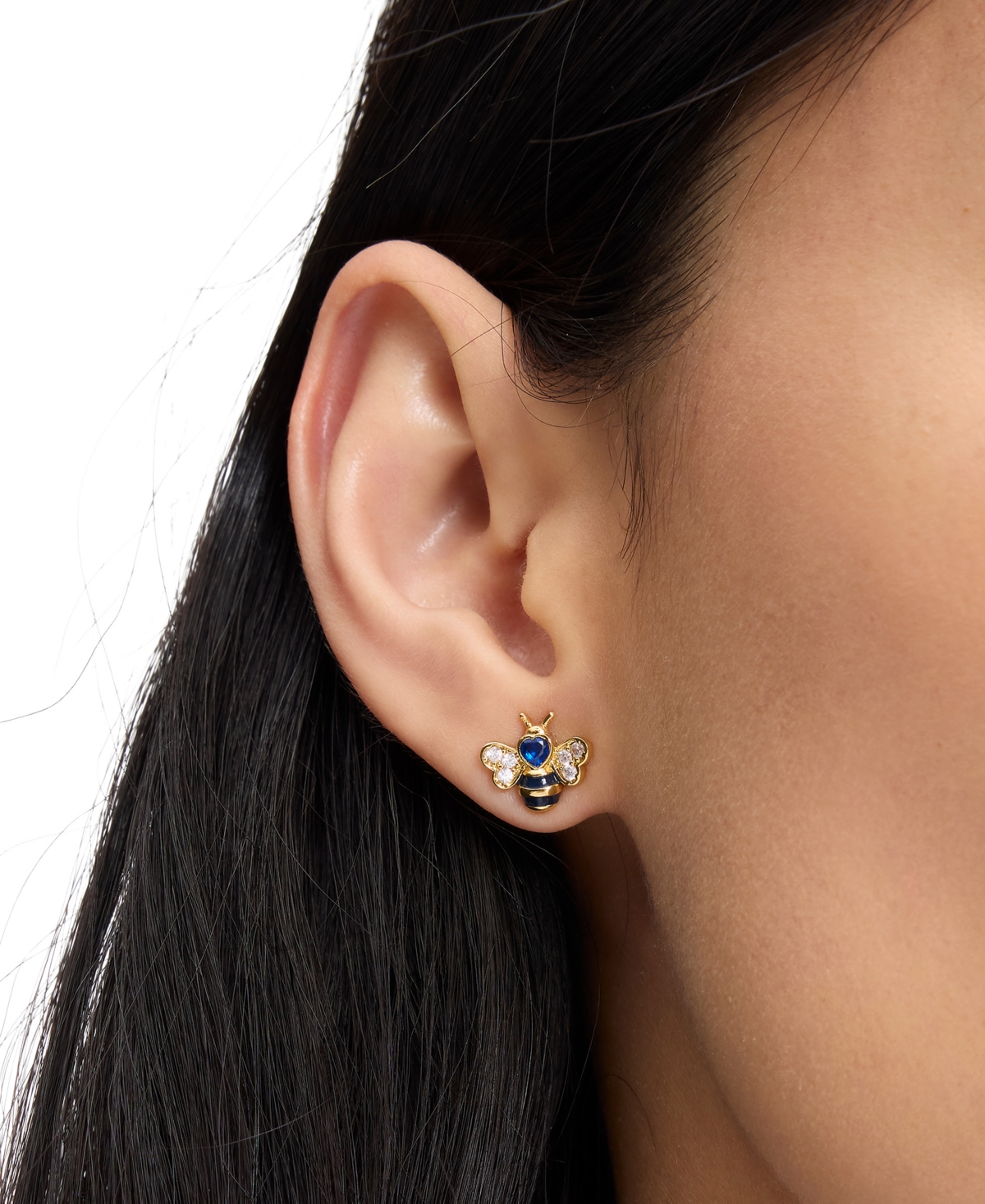 Shop Kate Spade Gold-tone Cubic Zirconia Bee Stud Earrings In Multi