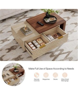 Extendable Coffee Table with 2 Storage Drawers, Dual-Tone Center Table with Sliding Tabletop