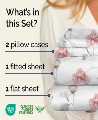 4 Piece Microfiber Floral Sheet Set - Queen