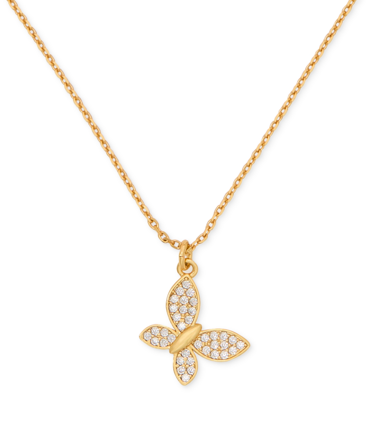 Kate Spade Lucky Charm Gold-tone Pave Crystal Butterfly Pendant Necklace, 16" + 3" Extender In Clear,gold.