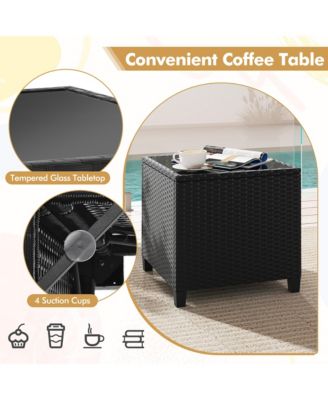 3 PCS Patio Furniture Set w/Tempered Glass Coffee Table Washable Cushions