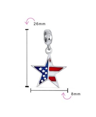 Patriotic Flag Star Dangle Charm Bead Sterling Silver European Bracelet