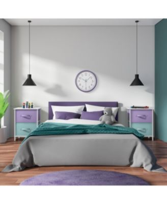 2 Pack Nightstand with 2 Drawers - Steel Frame, Wood Top & Easy Pull Fabric Bins