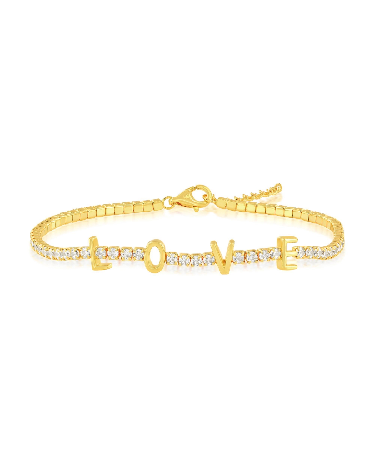 Sterling Silver, 'Love' Tennis, Cz Bracelet - Gold