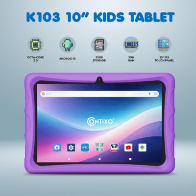 K103 10 in. Kids Tablet Android 13, 32GB with Epic! and Lingokids, includes Kid-Proof Case with Kickstand
