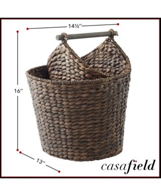 Toilet Paper Magazine Storage Basket with Roll Holder, Natural - Woven Water Hyacinth Wicker Bathroom Storage Bin