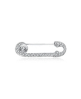 Sterling Silver White Gold Plated with Clear White Cubic Zirconia Pin - White