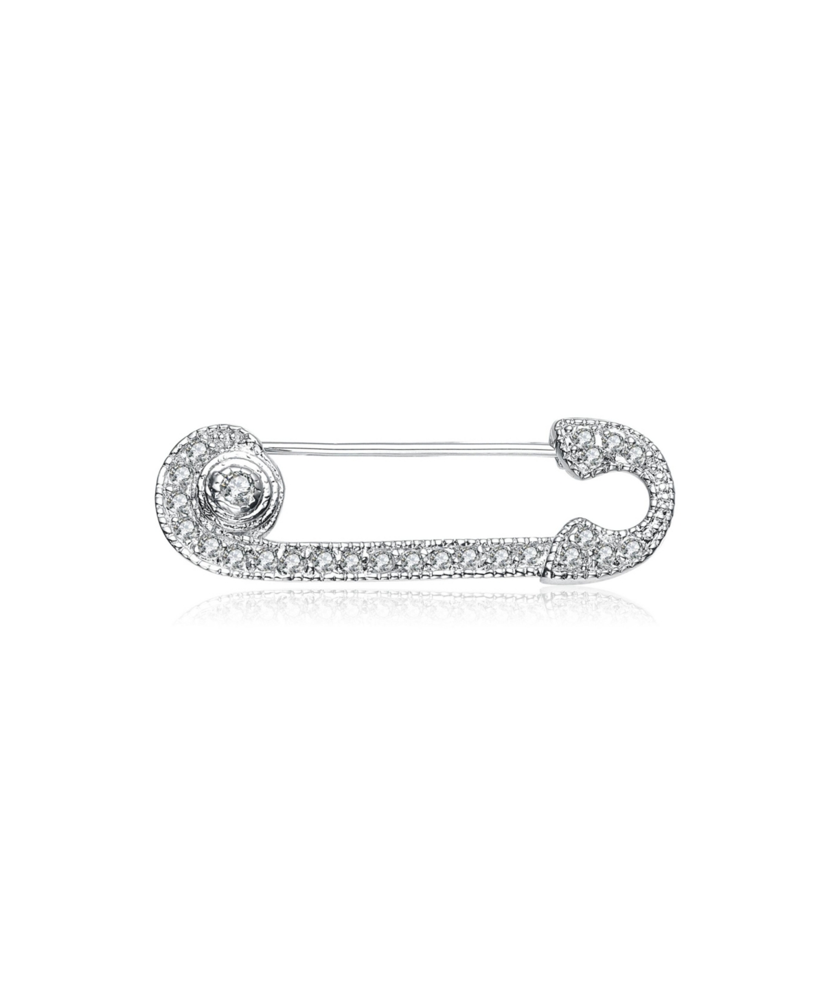 Sterling Silver White Gold Plated with Clear White Cubic Zirconia Pin - White
