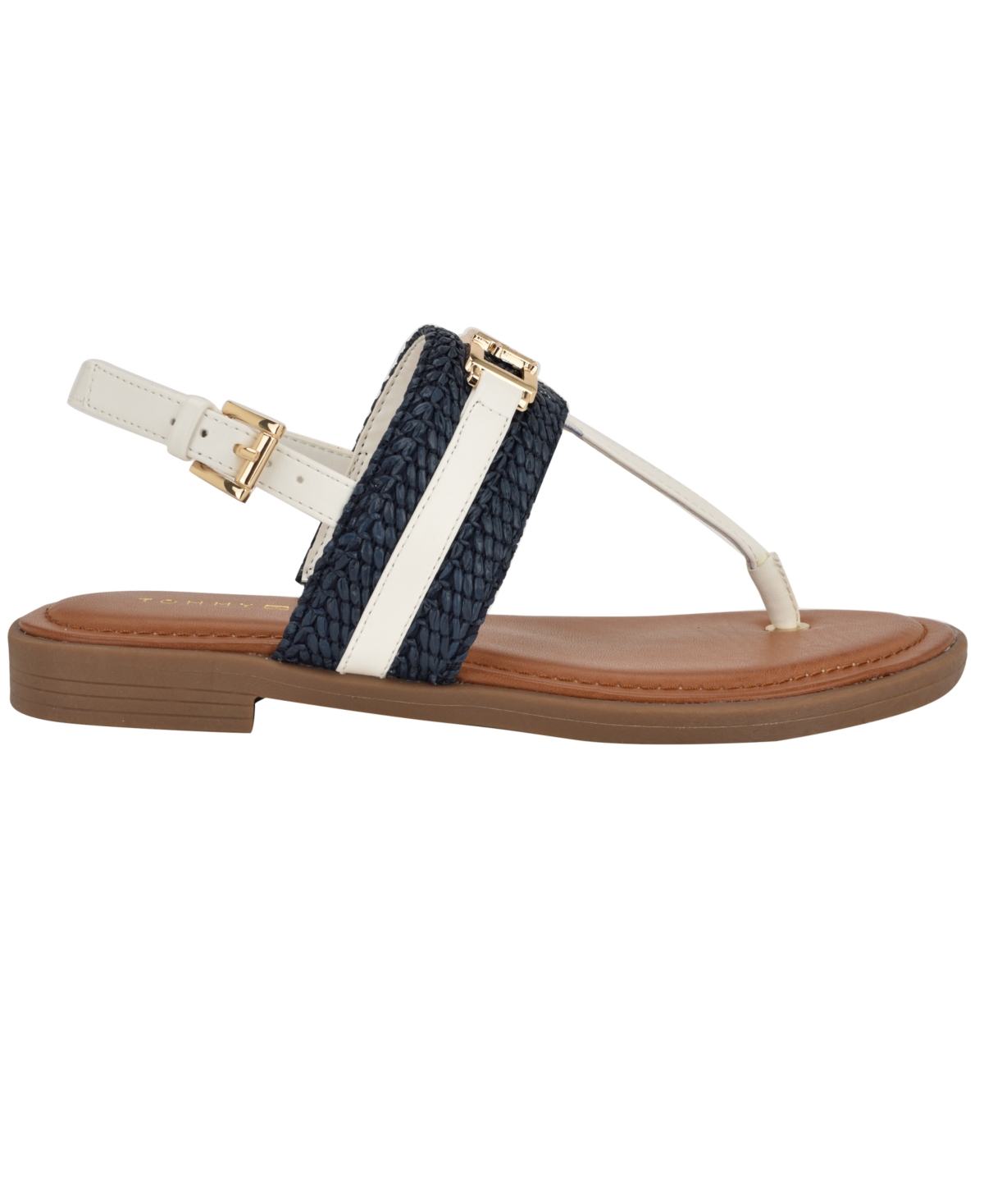 Tommy Hilfiger Women's Carree T-strap Flat Sandals In Navy,white