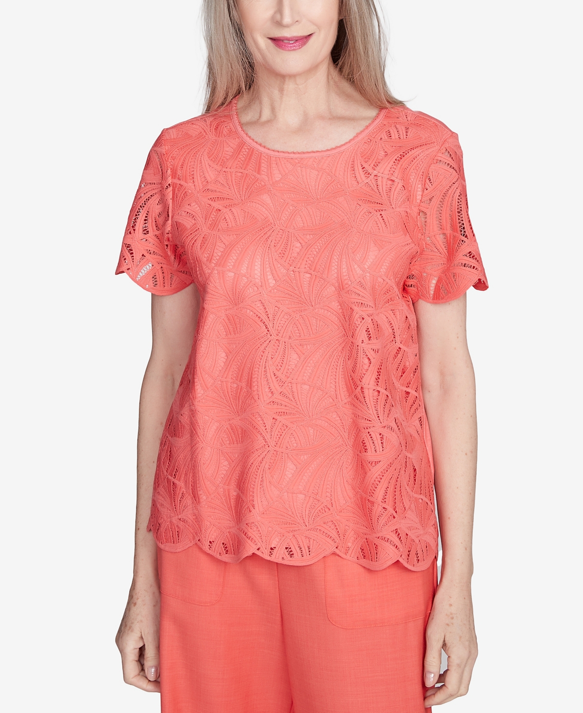 Women's Catalina Island Lace Trimmed Textured Top - Tangerine