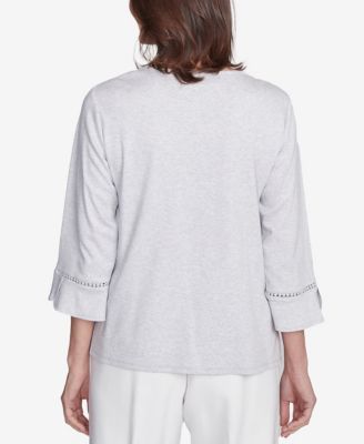 Women's Estate of Mind Embroidered Scroll Bell Sleeve Top