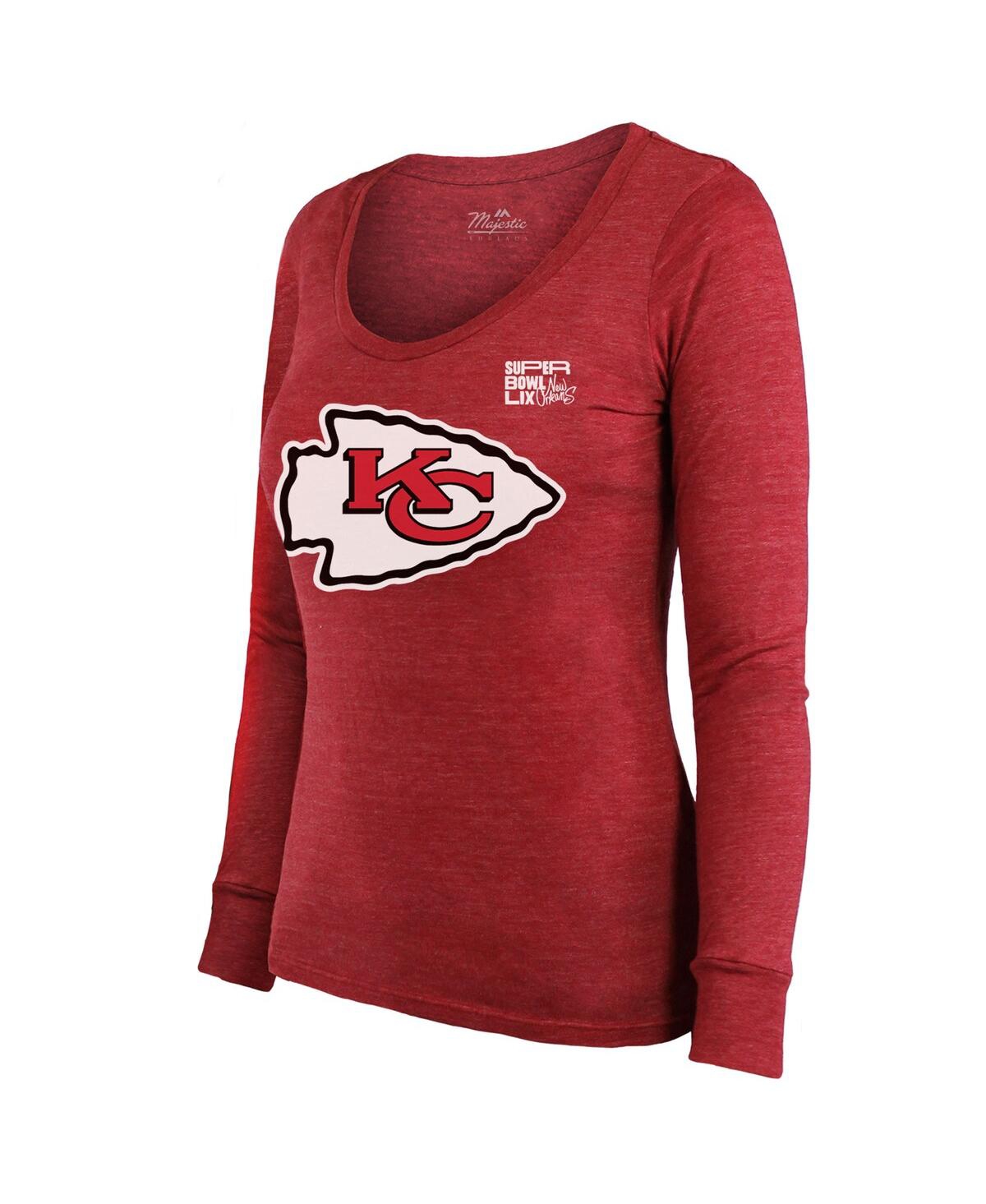 Majestic Women's Patrick Mahomes Red Kansas City Chiefs Super Bowl Lix Player Name Number Tri-blend Long Slee In Red