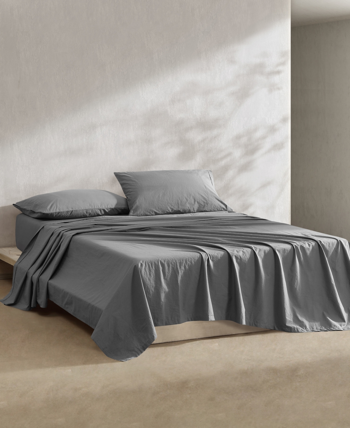 Calvin Klein Washed 200-thread Count Cotton 3-pc. Sheet Set, Twin In Graphite
