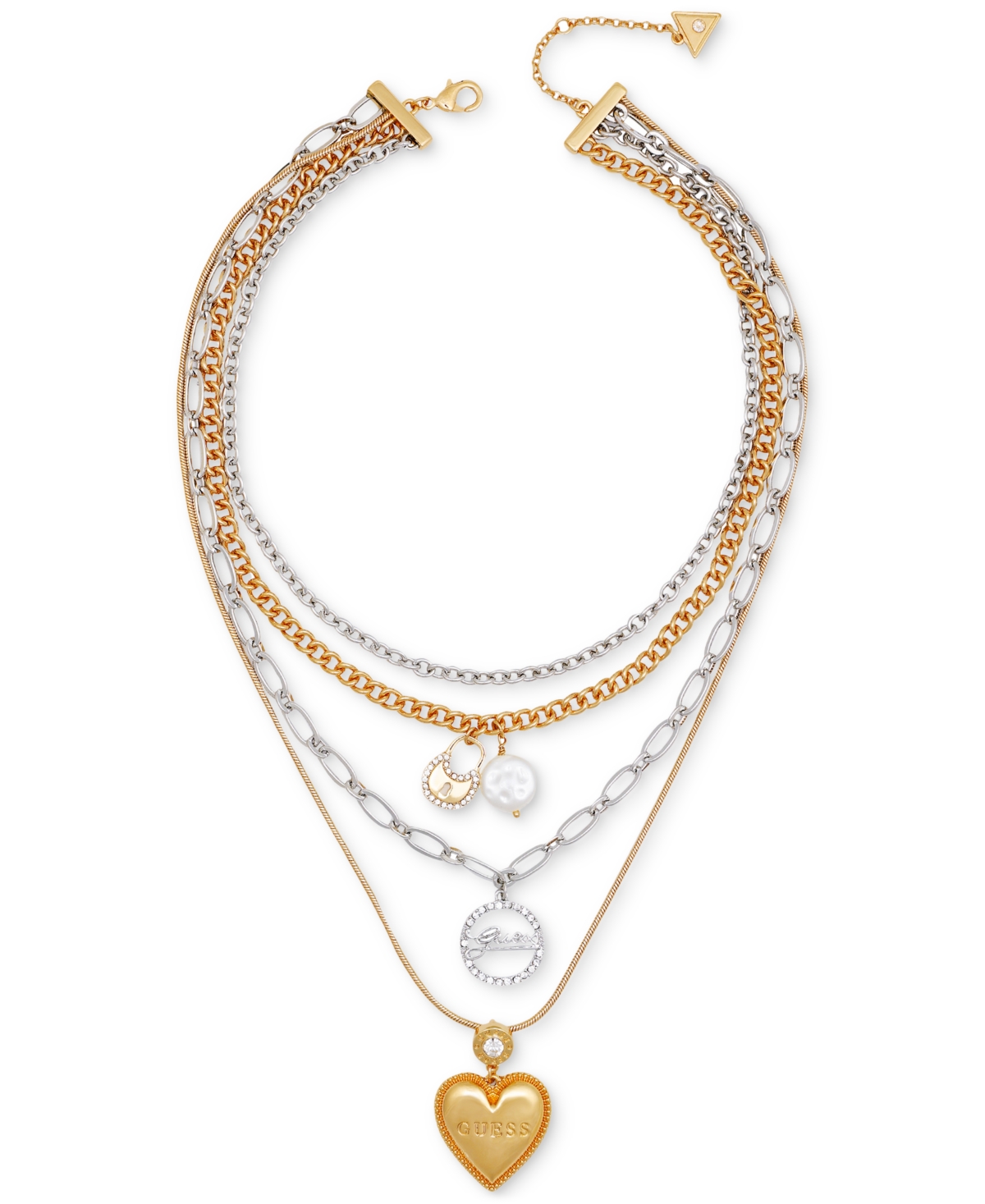 Two-Tone Crystal Charm Layered Necklace - Gold