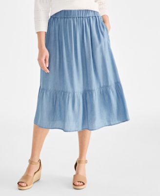 Style & Co Chambray Midi Tiered Skirt, Exclusively at Macy's