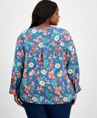 Plus Size Floral-Print Popover Tunic, Exclusively at Macy's 